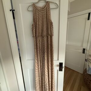 Adrianna Papell Beige Beaded Maxi Dress
